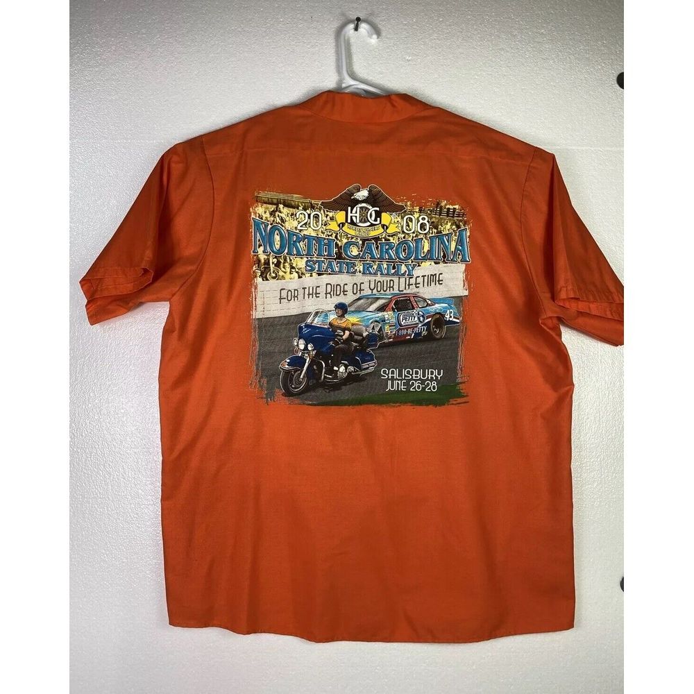 Red Kap Shirt Harley Motorcycle Group 2008 Rally Mens Size XXL Orange button up